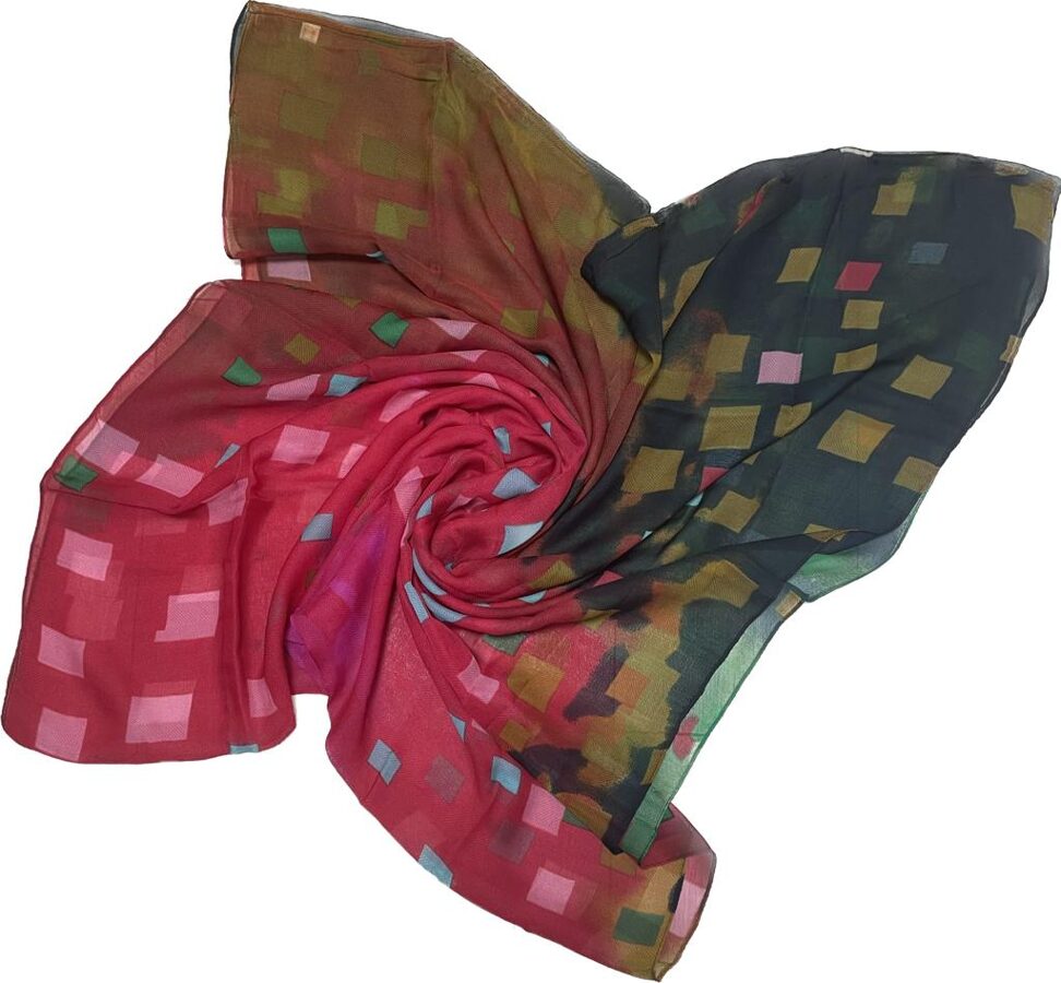 Cotton and Silk Scarf with Square Pattern, China