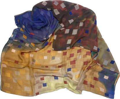 Cotton and Silk Scarf with Square Pattern, China