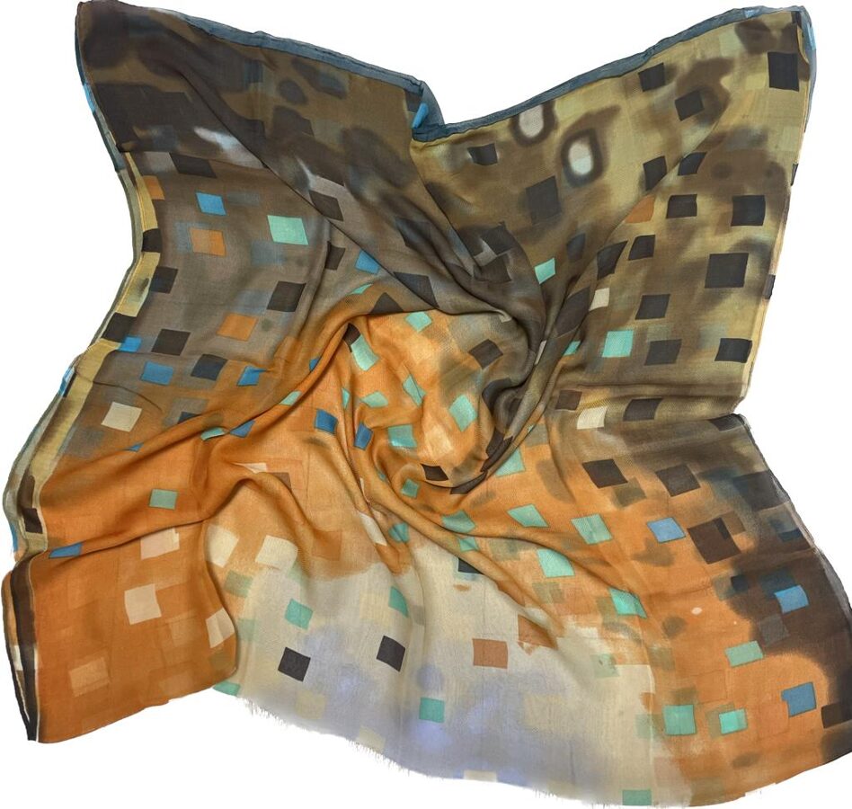 Cotton and Silk Scarf with Square Pattern, China