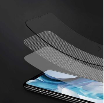 iPhone 11 Pro, черный, с антибликовым закаленным стеклом Devia Van, весь вид 