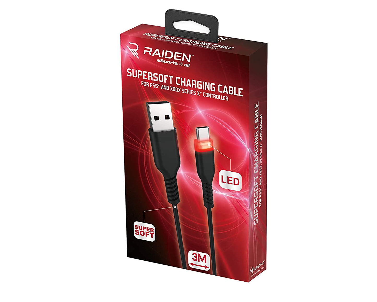 Uzlādes kabelis 3m USB-C ar LED gaismu PS5/Xbox/Switch