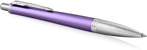 Parker Urban Premium Violet Metal, современный вид, цилиндр из анодированного алюминия матового фиолетового цвета, хромированная отделка — Parker стрелка