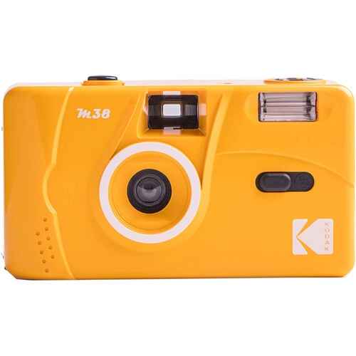 35mm film camera with flash, yellow, Kodak M38