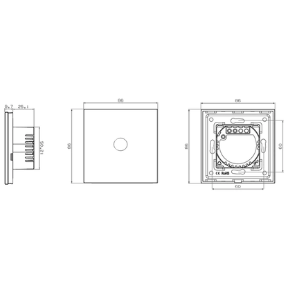 Spring Three Gang, One Way Touch Switch, Glass White