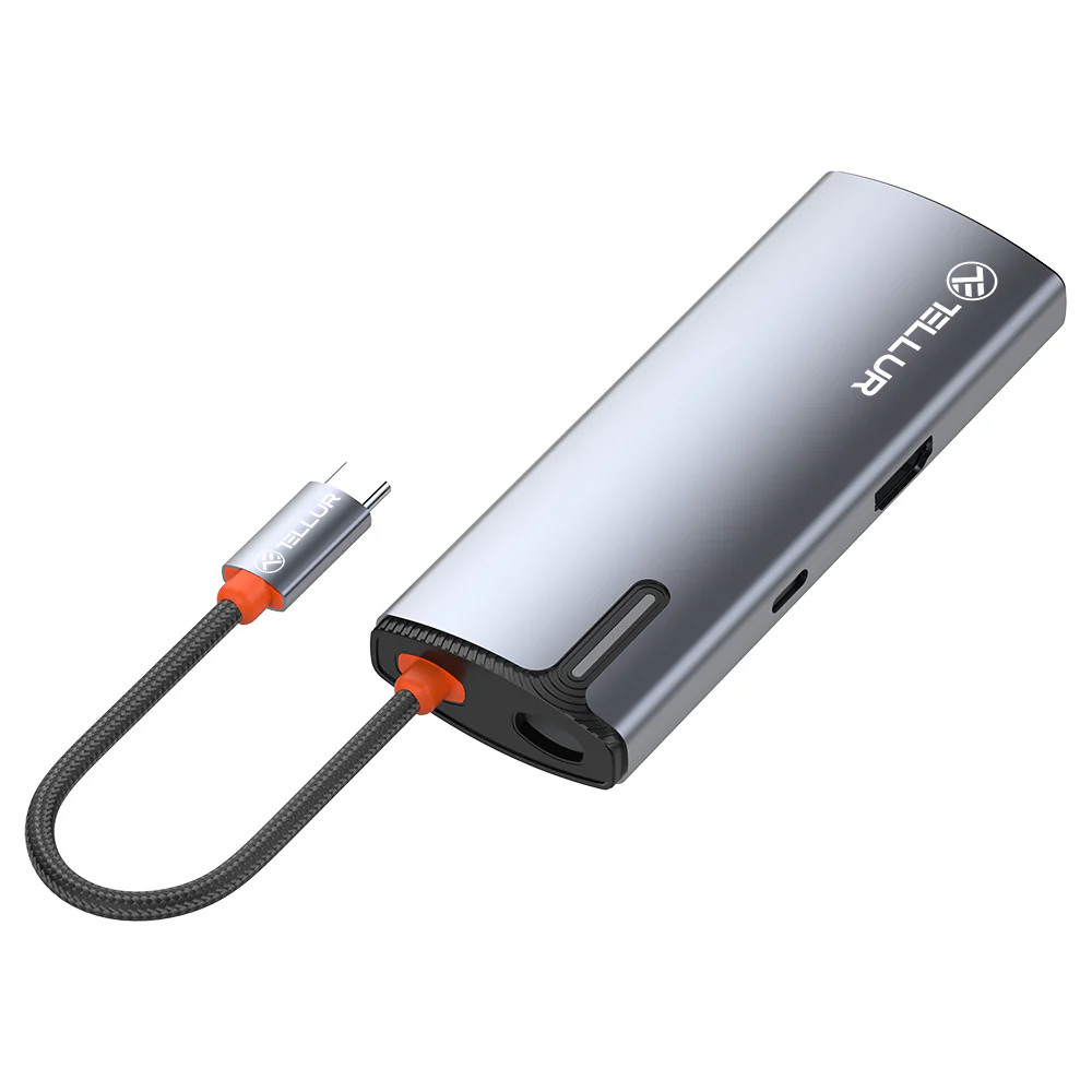 USB-C centrs ar HDMI, 3xUSB 3.0, PD3.0 100W - Tellur