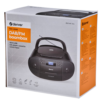 Бум-бокс с DAB+ и FM-радио, CD- и кассетным проигрывателем Denver TDC-280B