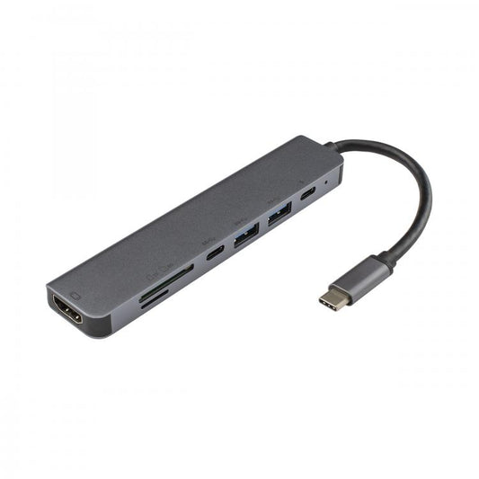 USB-C centrmezgls ar 7 portiem, Sbox TCA-71, HDMI, SD, TF, 2xUSB