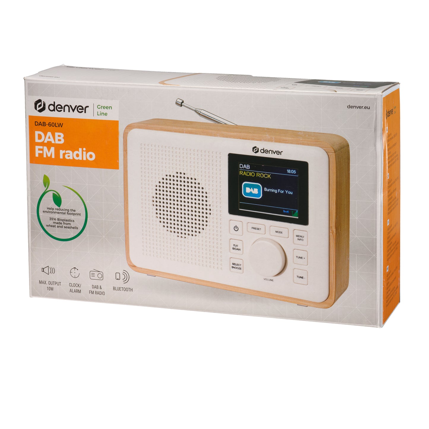 Digitālais radio ar Bluetooth un bioplastiku - Denver DAB-60LW