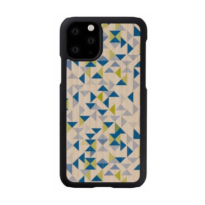 iPhone 11 Pro cover made of natural wood with a blue triangle MAN&amp;WOOD