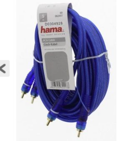 Hama 00062417 Кабель RCA, 2 вилки - 2 вилки с выносной линией, 5 м, синий