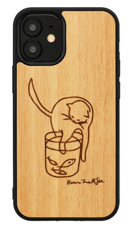 iPhone 12 mini cover with cat and red fish, MAN&amp;WOOD