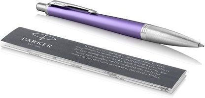 Parker Urban Premium Violet Metal, современный вид, цилиндр из анодированного алюминия матового фиолетового цвета, хромированная отделка — Parker стрелка