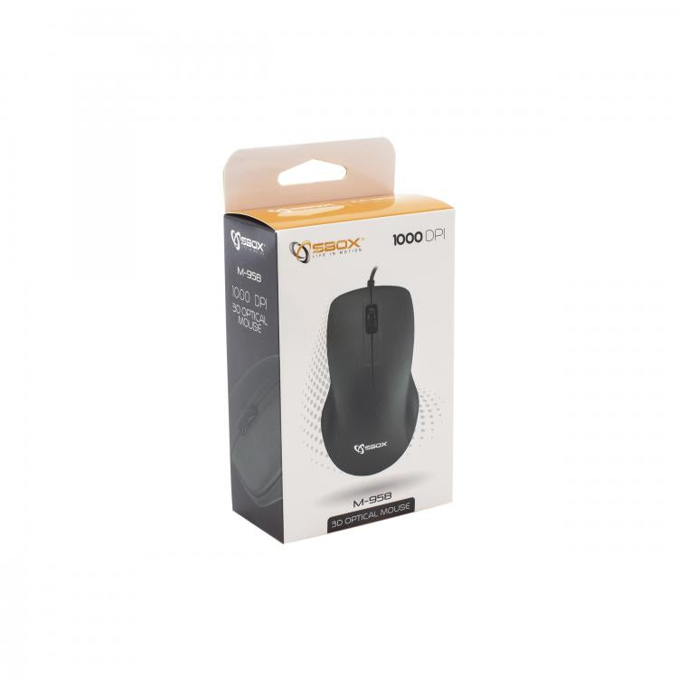 3D Optical Computer Mouse, 1000 DPI, Black, Sbox M-958B