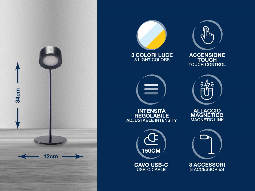 Reading lamp with touch switch and brightness adjustment Beper P201UTP301