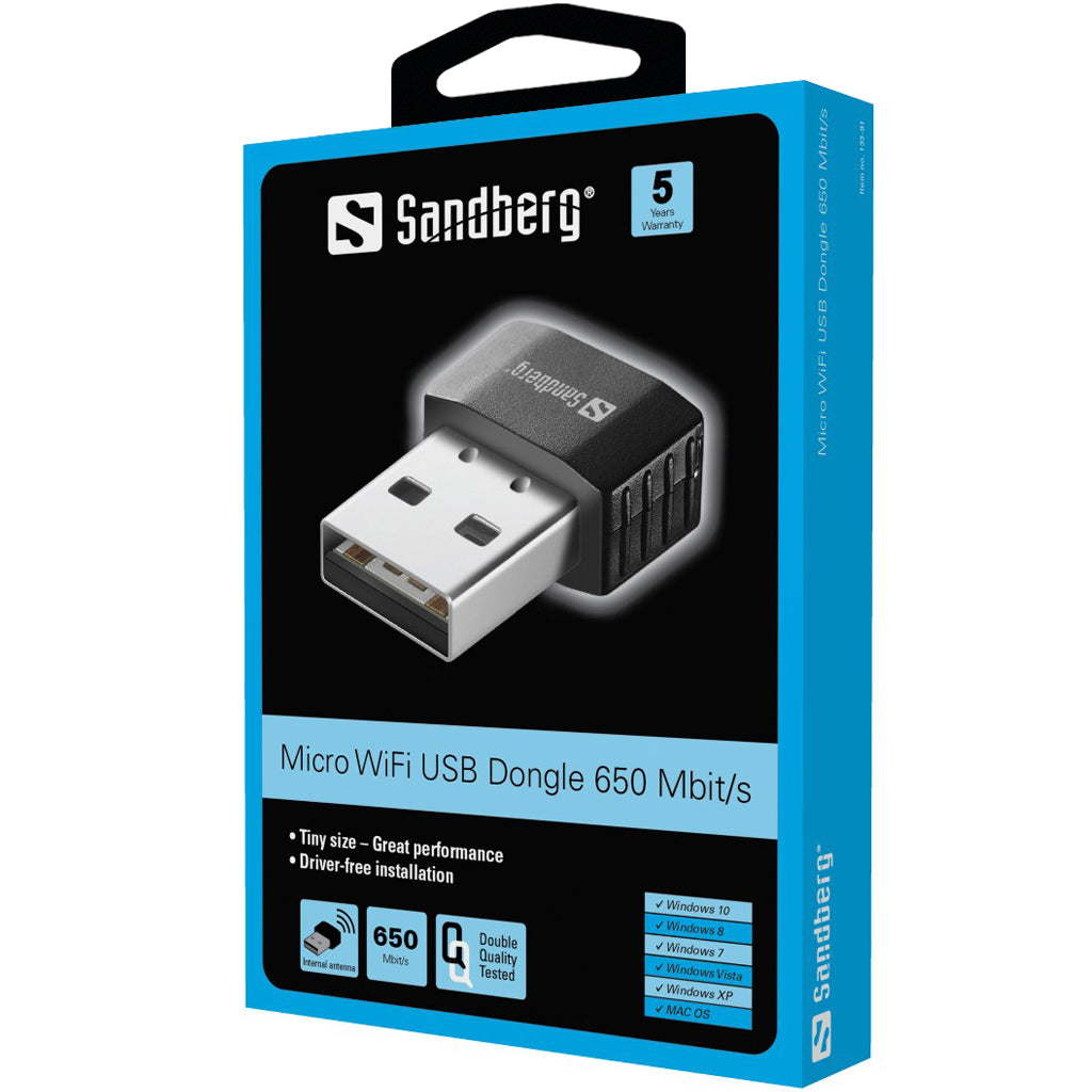 Sandberg 133-91 Micro WiFi USB Dongle 650Mbit/s - Compact USB WiFi Adapter