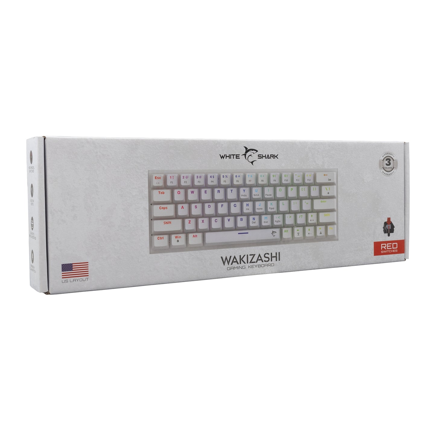 Клавиатура белого цвета с красными переключателями. Белая Акула GK-002211 Вакидзаси