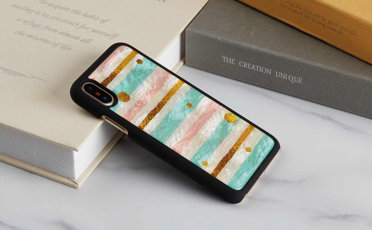 Smartphone case with mother-of-pearl iPhone XS/S, iKins, black/mint