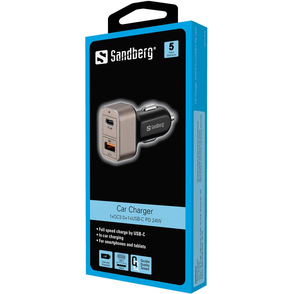 Sandberg 441-43 Car Charger 1xQC3.0+1xUSBC 24W