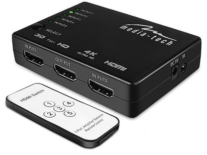 5 Portu HDMI Slēdzis ar 4K Atbalstu. Media-Tech MT5207 5xHDMI Switch 4K