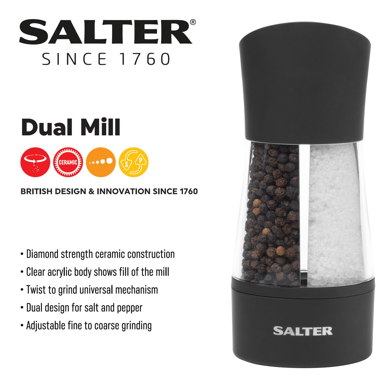 Double salt and pepper mill with mechanism Salter 7612