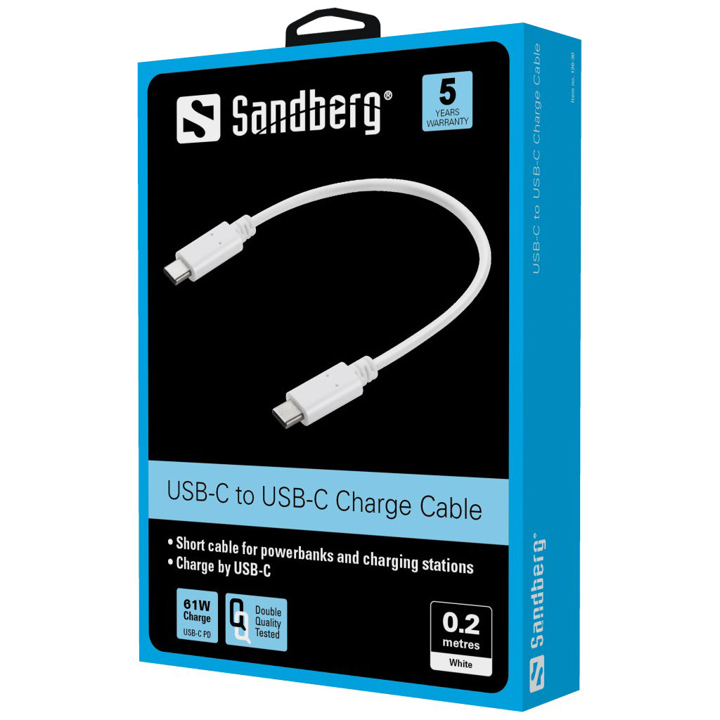 Зарядный кабель USB-C на USB-C 0,2 м белый Sandberg 136-30