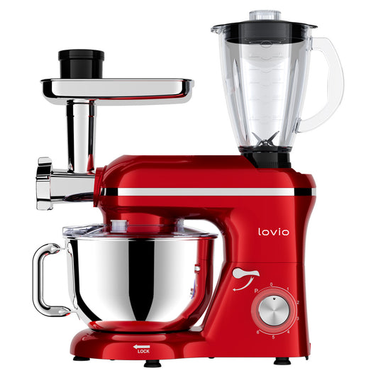 Food Processor Lovio LVSTM02PRD ChefAssistant Plus Red, 1900W, Mixing, Whisking, Grating, Kneading, Crushing Ice, Metal Drive, LED Lighting