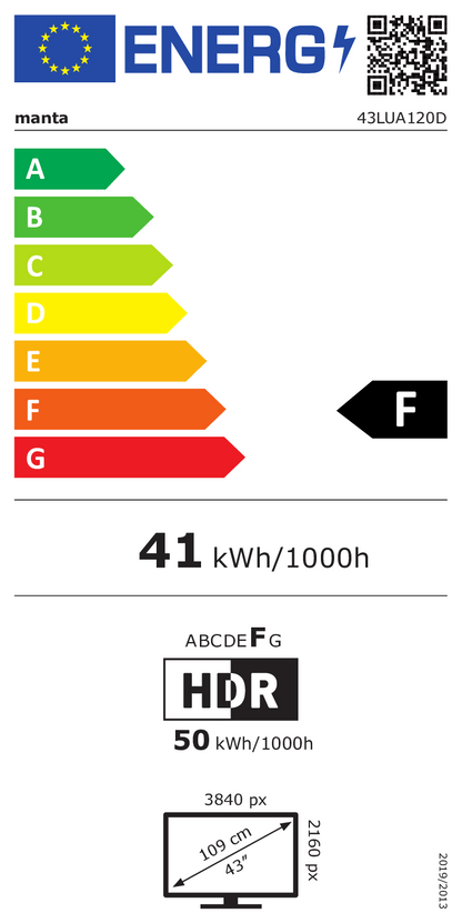 Светодиодный телевизор 43 дюйма 4K UHD Smart HDR — Manta 43LUA120D