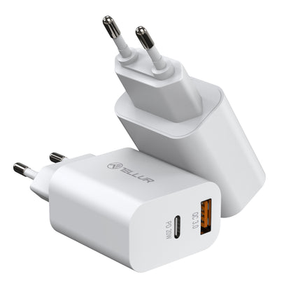 Tellur Dual Port Wall Charger PDHC PD 20W + QC3,0 18W White