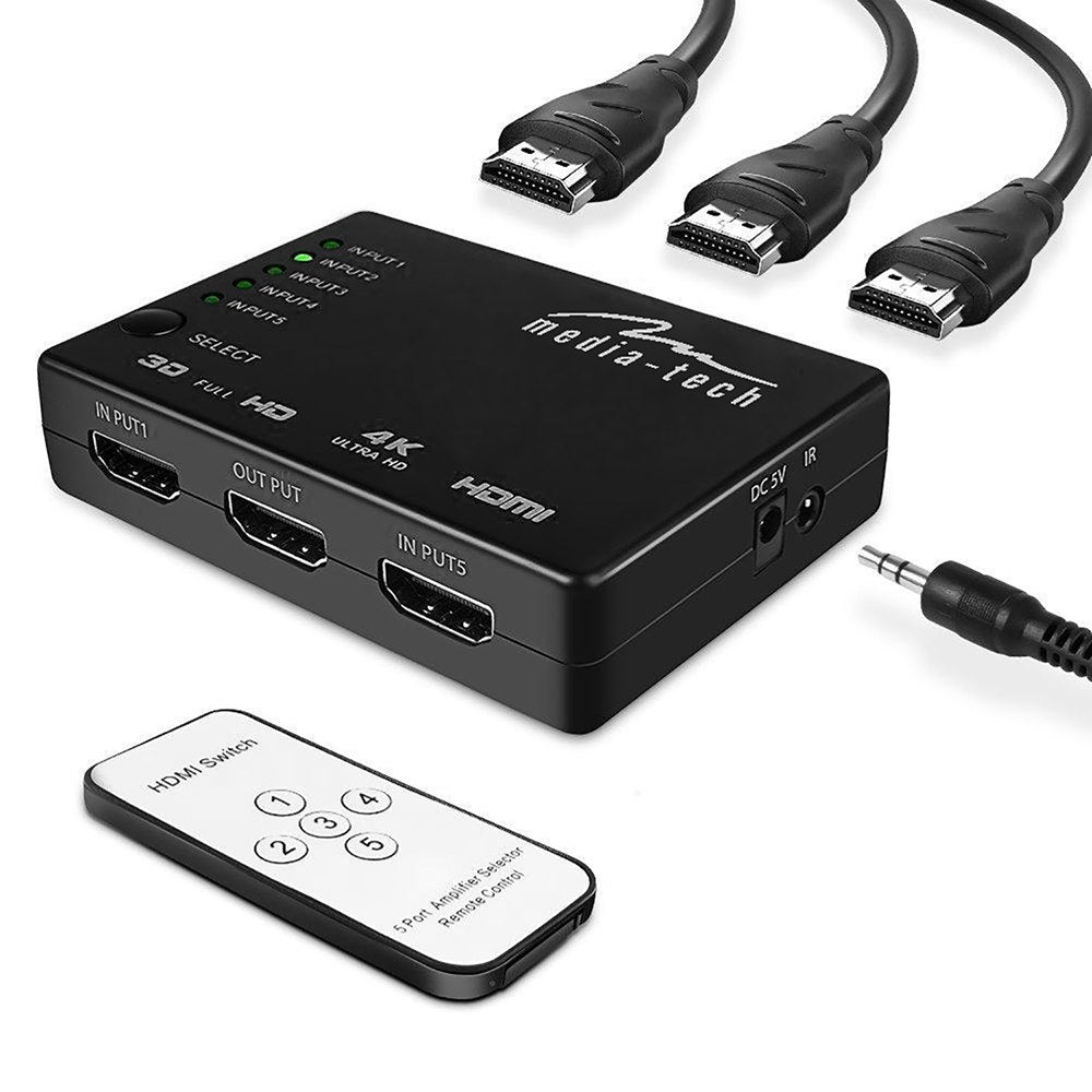 5 Portu HDMI Slēdzis ar 4K Atbalstu. Media-Tech MT5207 5xHDMI Switch 4K