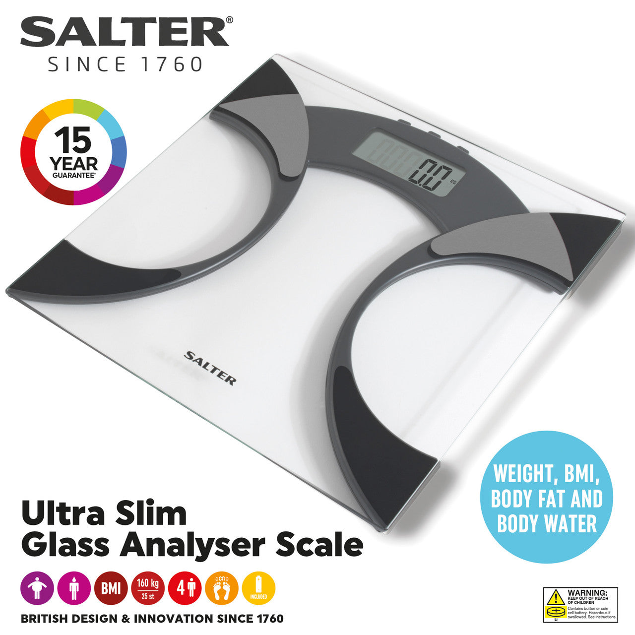 Digital Bathroom Scale with Body Composition Analysis, Salter 9141 BKCFEU16