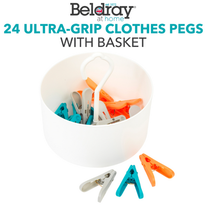 Extra Grip Clothes Pegs with Basket, Beldray LA081759EU7