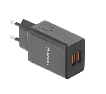 Sienas lādētājs 2xUSB, 2.4A, melns - Tellur HC204