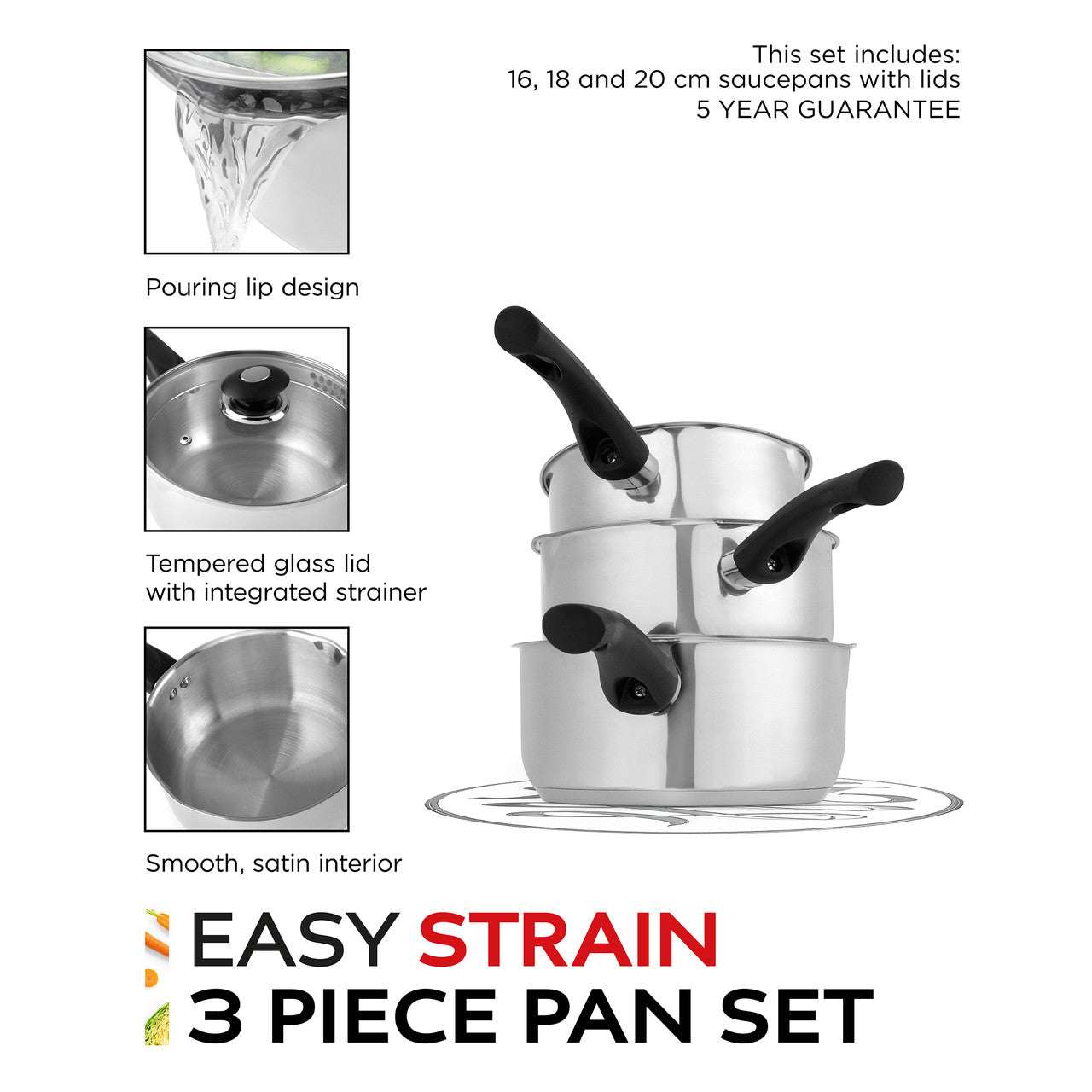 Russell Hobbs RH00542EU7 Easy Strain Pan Set 3pcs