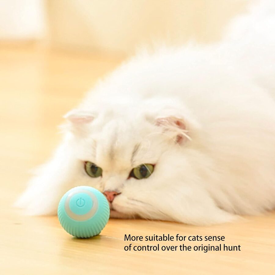 Interactive LED cat ball with USB charging and 360° rotation