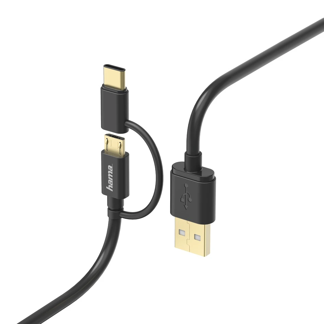 Hama 00178327 Кабель Micro-USB 2-в-1 с адаптером USB Type-C, 1 м, черный