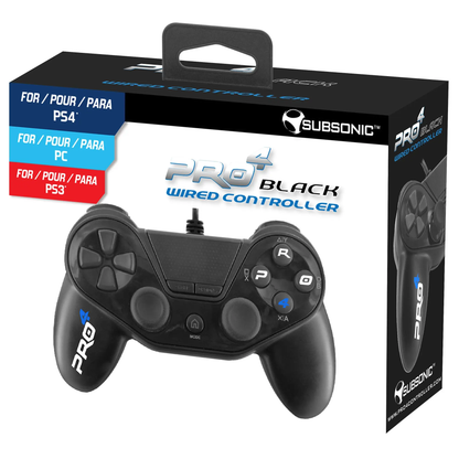 Wired Controller with 3m Cable for PS4, PS3 and PC, Subsonic Pro 4, Black