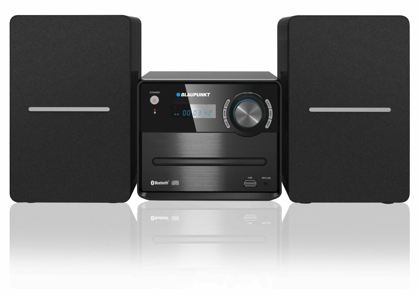 Аудиосистема Bluetooth Blaupunkt MS13BT — воспроизведение CD/MP3, FM-радио с 40 станциями, порт USB, выходная мощность 45 Вт