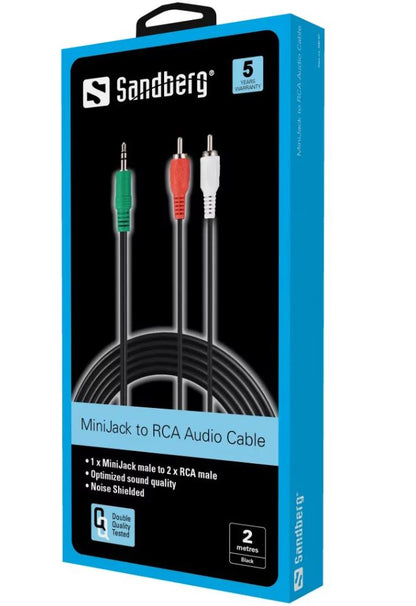 MiniJack-M -&gt; 2xRCA-M Cable Sandberg 500-97 - 2m, 3.5mm TRS to 2x RCA, Black