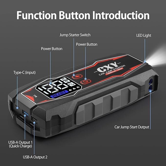 Jump Starter CXY automašīnas palaišanas starters, pārnēsājams strāvas avots. Lukturis. USB. Power Bank.