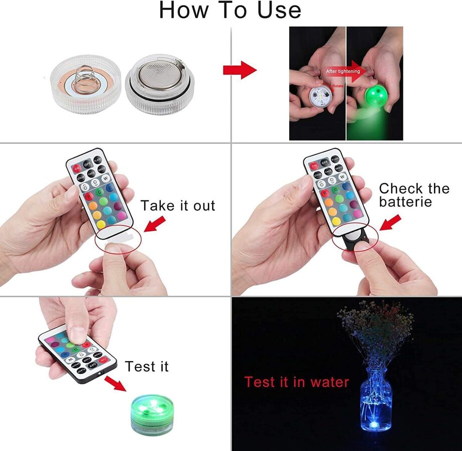 10 LED lights with remote control. waterproof. emits different colors of light.