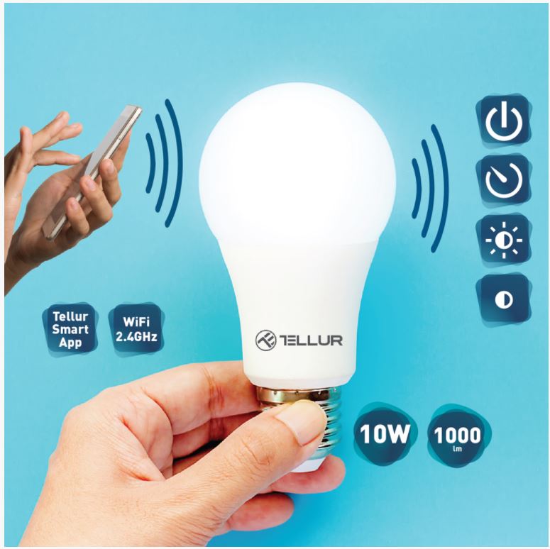 Smart LED Bulb with WiFi, 10W, Dimmable, Tellur