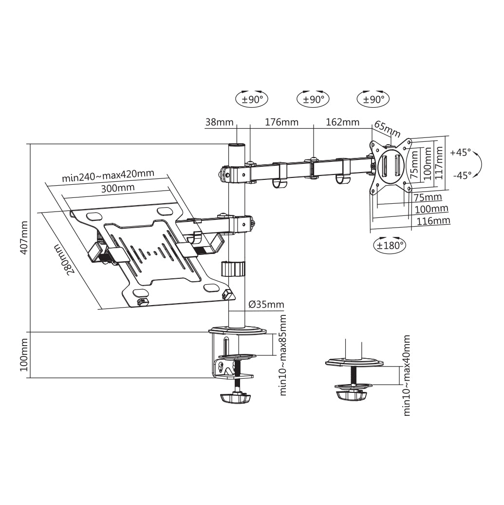 Desk monitor with VESA mounting Sbox LCD-LM01-2