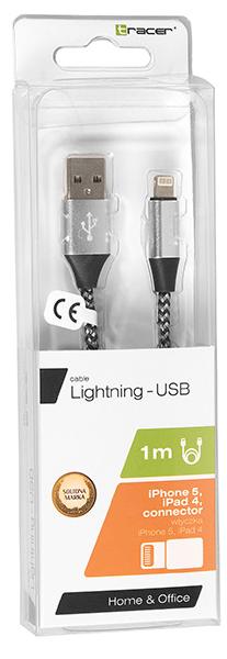 Lighting USB 2.0 cable 1m black/silver, Tracer 46268 