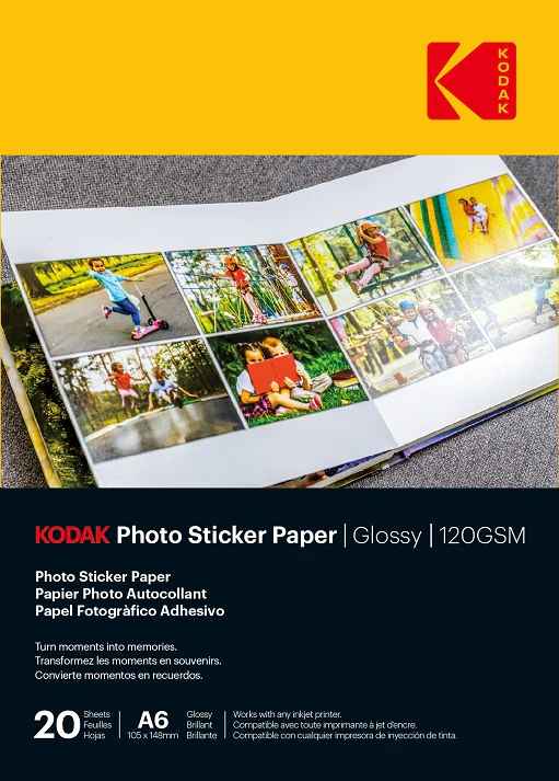 Photo Sticker Paper 120gsm A6, Glossy, 20 sheets - Kodak