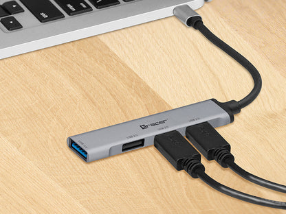 USB-C centrmezgls ar 4 portiem, Tracer 46999 H40, alumīnija korpuss