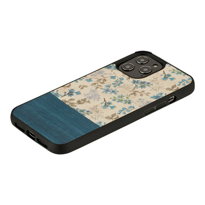 iPhone 12/12 Pro wooden/PC cover blue flower - MAN&amp;WOOD