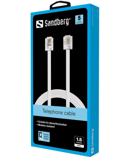 Telephone Cable in White Color 1.8m RJ11-RJ11 Sandberg 500-60