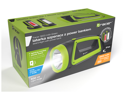 Flashlight with power bank 3600mAh, green - Tracer 46894