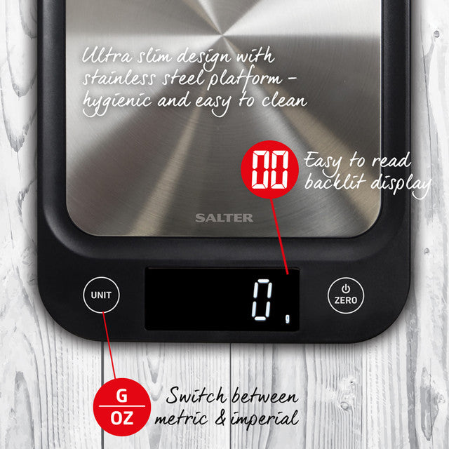 Digital Kitchen Scales with Stainless Steel Platform Salter 1068 BKEU16