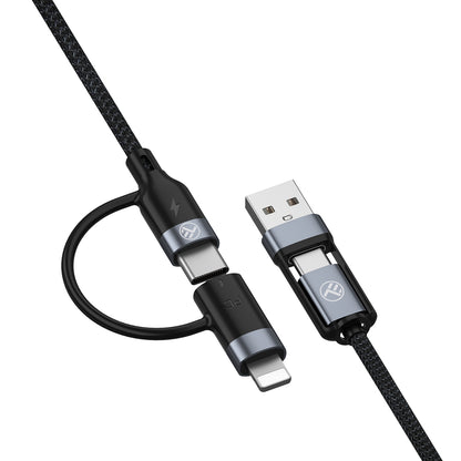 Кабель Tellur 4 в 1 USB/Type-C — Type-C (PD65W)/Lightning (PD20W), 1 м, черный